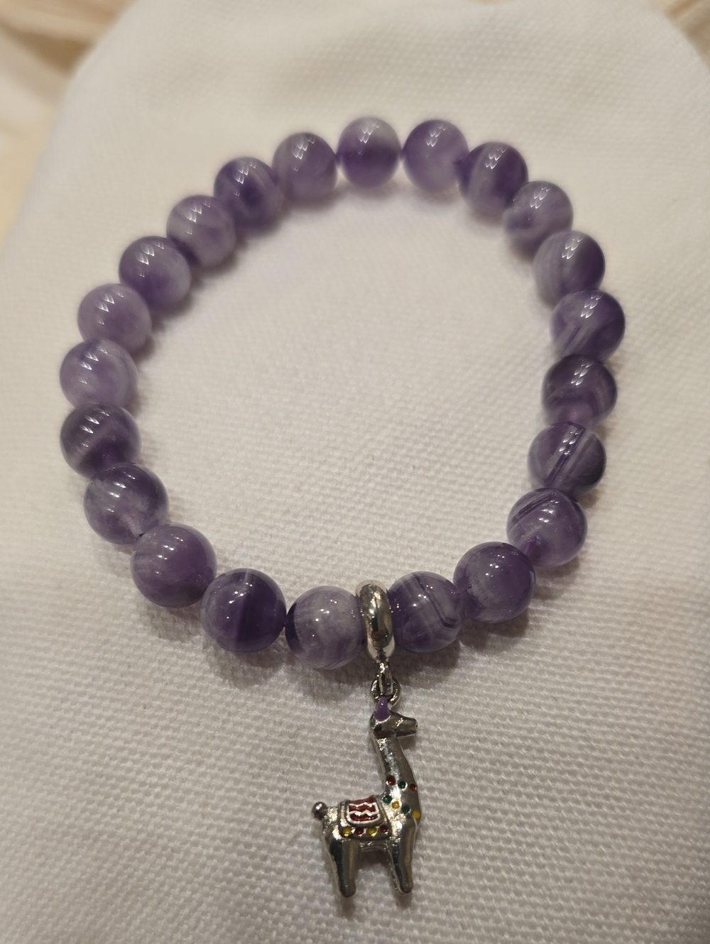 Purple Amethyst Bead Bracelet with Llama Charm